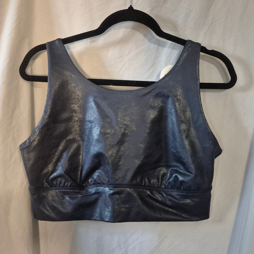 OFFLINE by Aerie Crackle Metallic Sports Bra Navy Blue Medium Support XL NWT